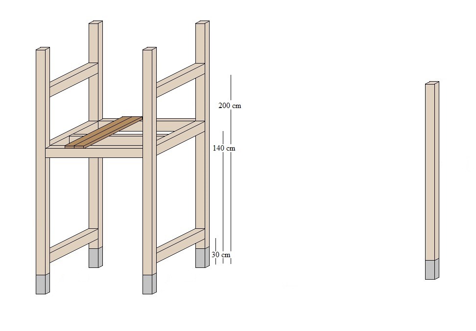 Spielturm selber bauen - Die waagerechten Balken und das Podest montieren